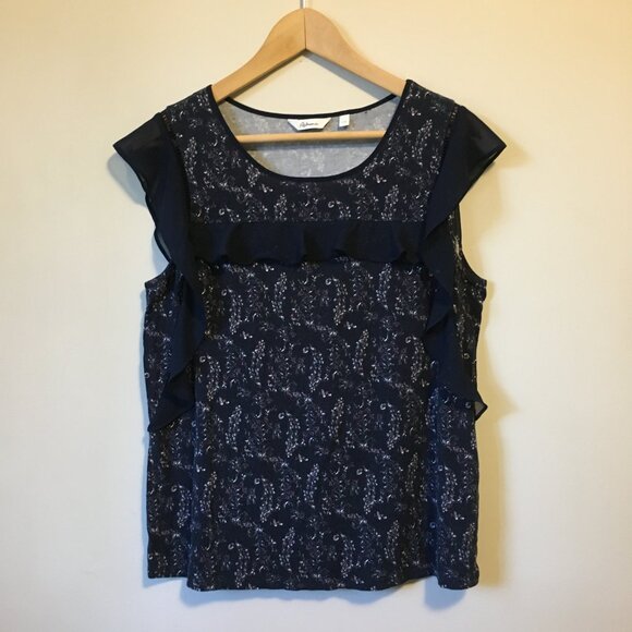 Itty Bitty Floral Cluster Chiffon Ruffled Sleeveless Blouse - Picture 1 of 14